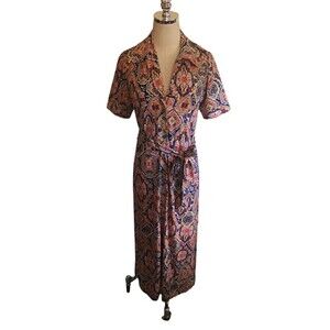 Leota Dress Women's Size Small Multicolor Geometric Short Sleeve V-Neck Tie NEW